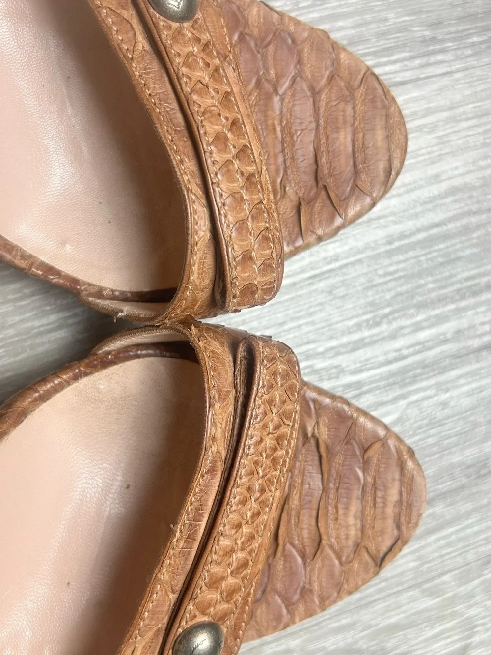 Salvatore Ferragamo Vintage Brown Snakeskin Platform High Heel Strappy 7.5 B